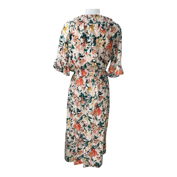 EN CREAM Boho Floral Off-Shoulder Dress size M mix of colors: peach, greens - Picture 6 of 15
